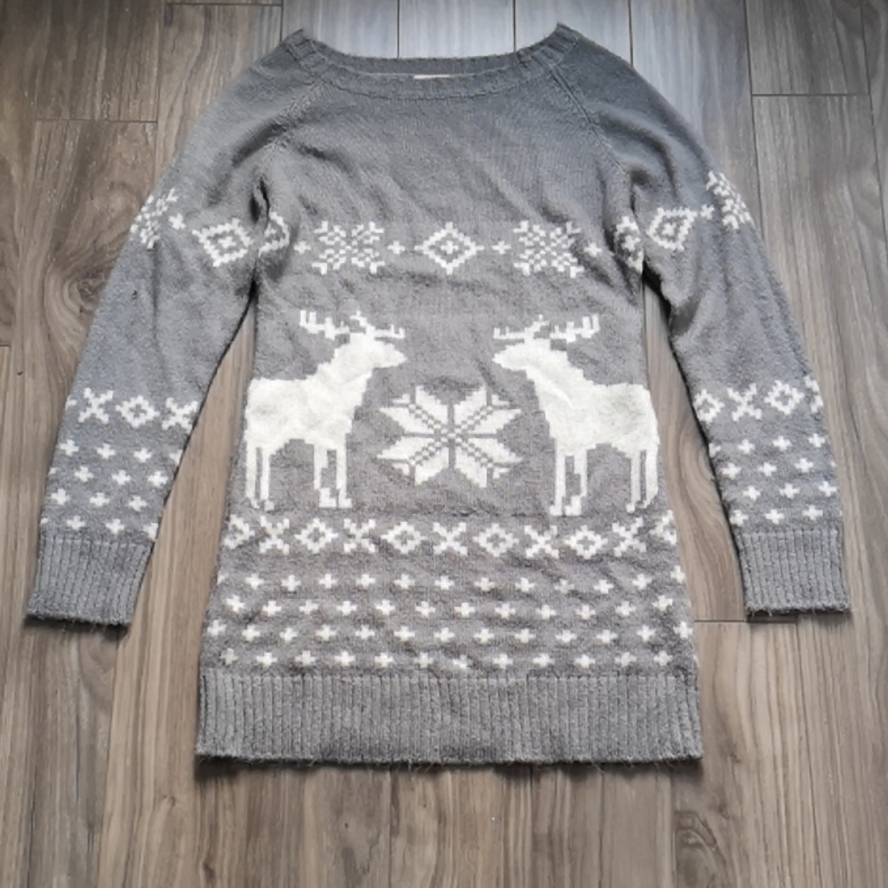 Blue Crush Nordic Festive Winter Print Tunic Sweater, size large
